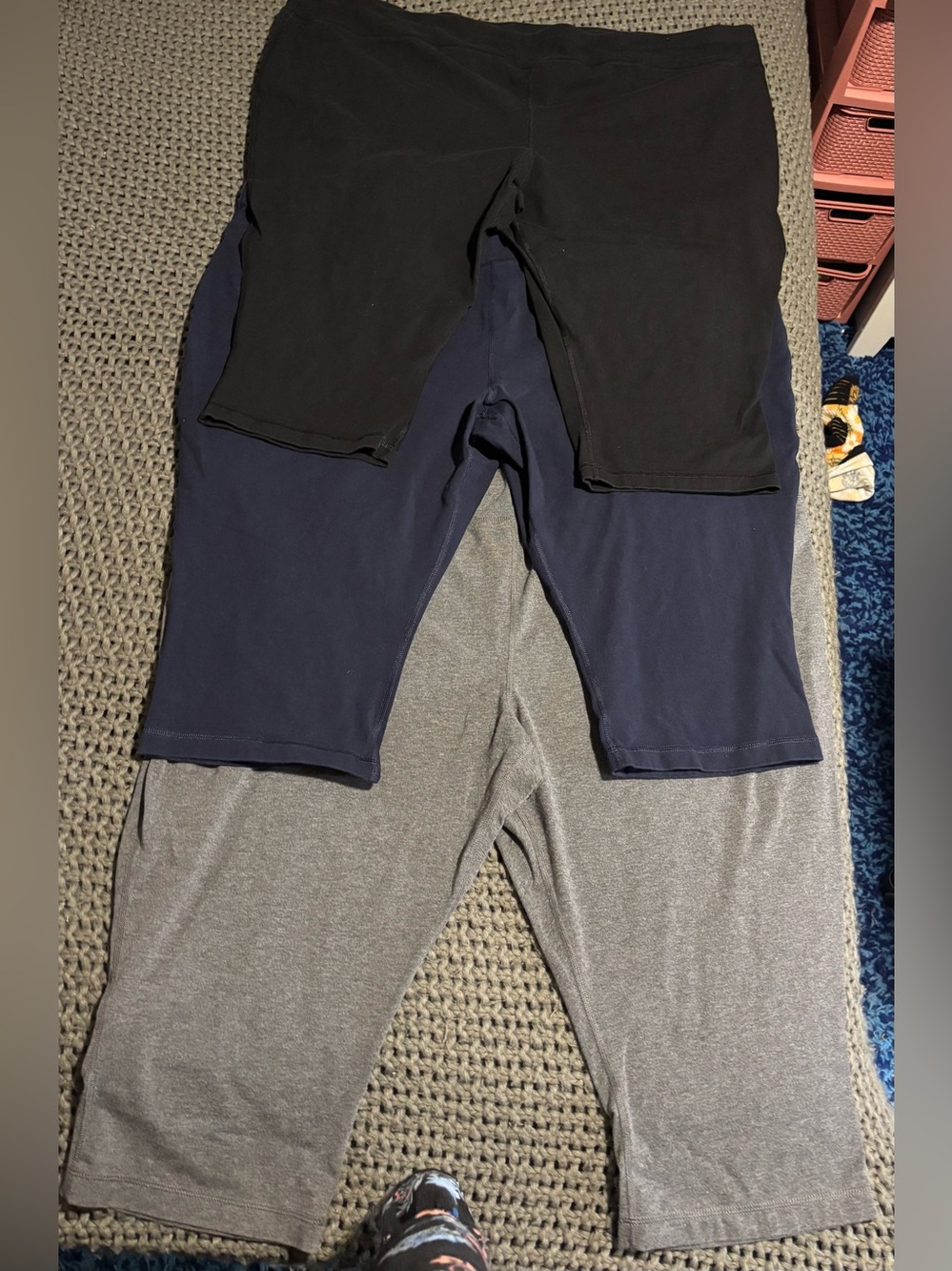 Athletic Works Lot of 3 Pair Cotton Pull-on Stretch Capris 5X Black, Navy & Gray